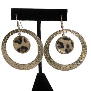 Gold-tone with Leopard-Print Dangle Pierced Earrings